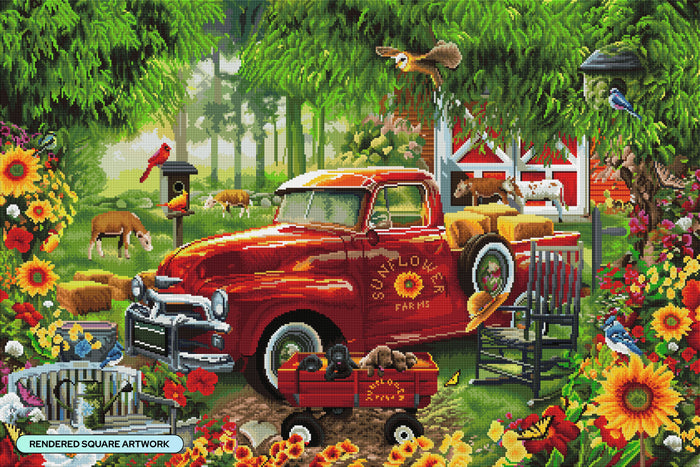 Diamond Painting Sunflower Farms 41.3" x 27.6" (104.8cm x 69.9cm) / Square with 66 Colors including 2 ABs and 4 Fairy Dust Diamonds / 118,301