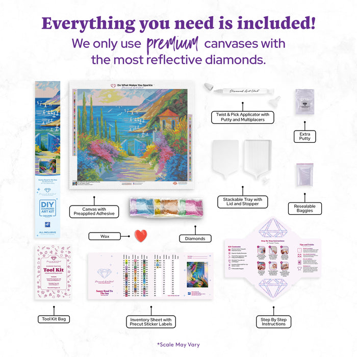 Diamond Painting Sunny Road To The Sea 24" x 20″ (61cm x 51cm) / Square with 55 Colors including 3 ABs / 48,885