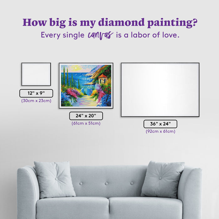 Diamond Painting Sunny Road To The Sea 24" x 20″ (61cm x 51cm) / Square with 55 Colors including 3 ABs / 48,885