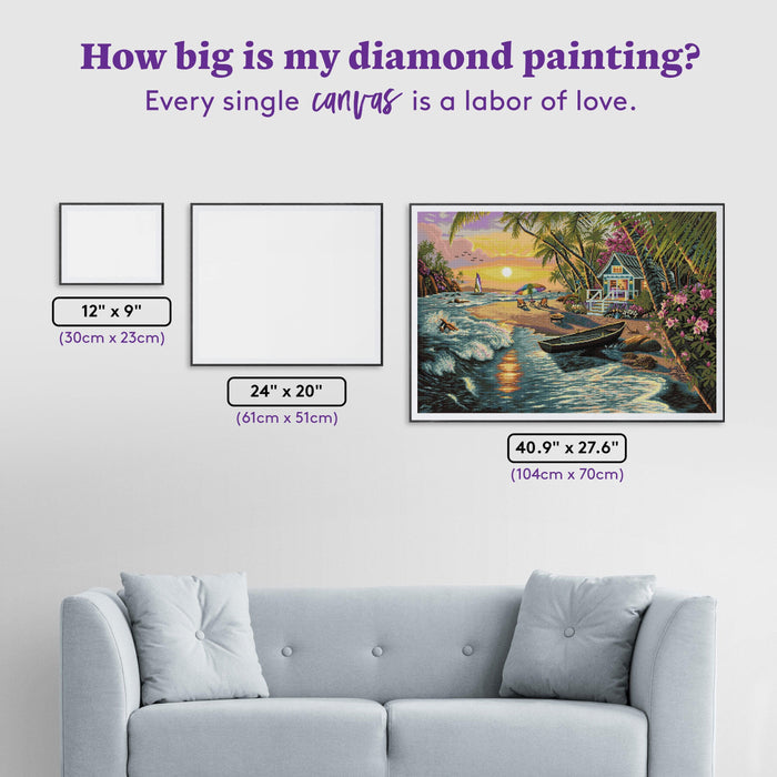 Diamond Painting Sunset Beach 40.9" x 27.6" (104cm x 70cm) / Square With 58 Colors Including 4 ABs / 116,200
