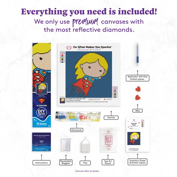 Diamond Painting Supergirl Chibi 9" x 9" (22.7cm x 22.7cm) / Round With 6 Colors including 2 AB Diamonds / 6,561