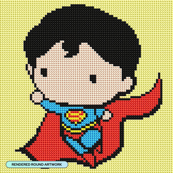 Diamond Painting Superman Chibi 9" x 9" (22.7cm x 22.7cm) / Round With 6 Colors including 2 AB Diamonds / 6,561