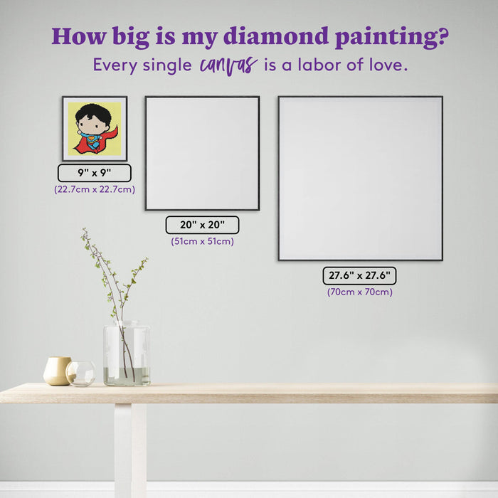 Diamond Painting Superman Chibi 9" x 9" (22.7cm x 22.7cm) / Round With 6 Colors including 2 AB Diamonds / 6,561