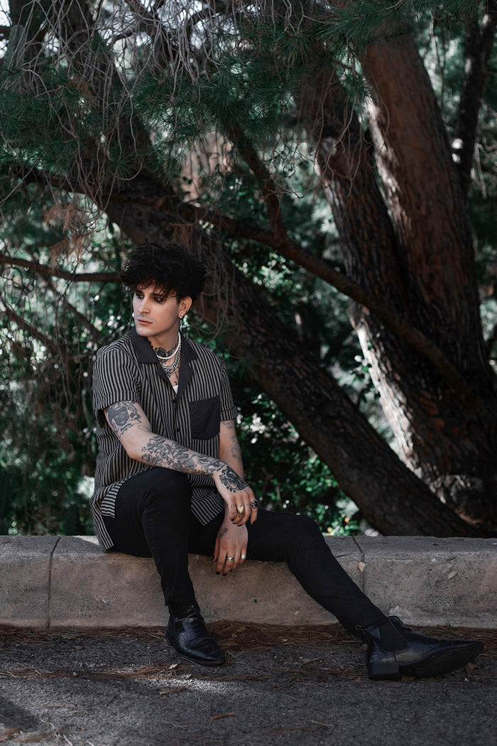 mens rockabilly striped button-down collared top
