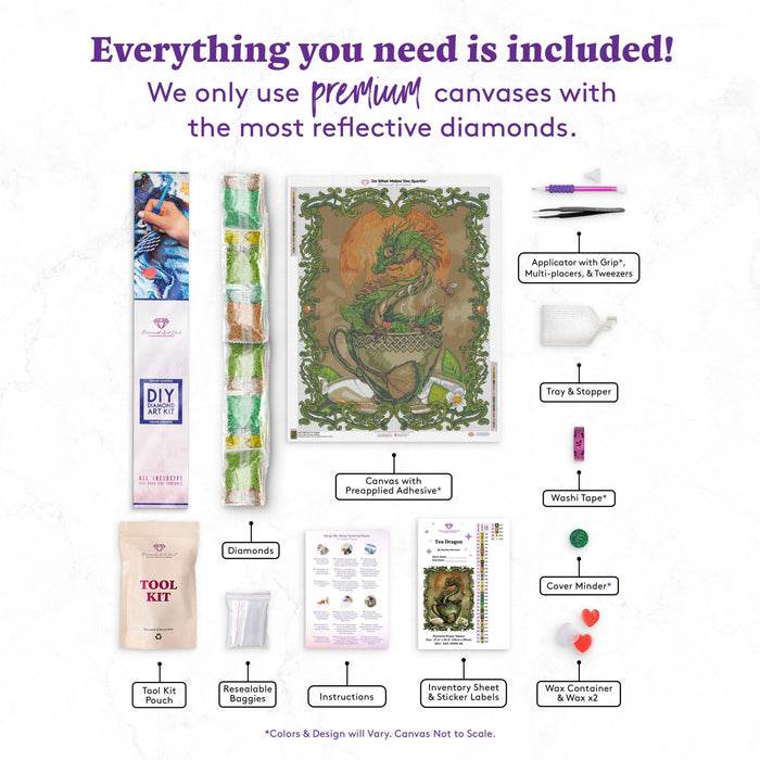 Diamond Painting Tea Dragon 27.6" x 35" (70cm x 89cm) / Square with 37 Colors including 2 ABs / 99,680