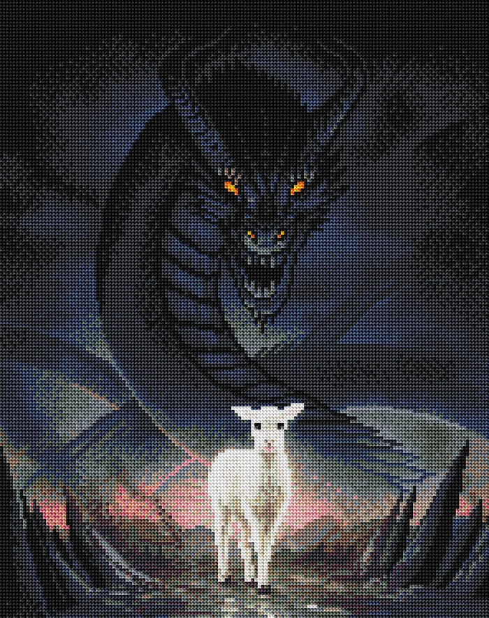 Diamond Painting The Lamb And The Dragon 16.5" x 20.9" (42cm x 53cm) / Round With 27 Colors Including 2 ABs / 27,676