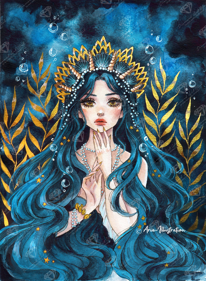 Diamond Painting The Mermaid Empress 22" x 30" (55.8cm x 75.9cm) / Square with 55 Colors including 1 Special Diamond and 4 Fairy Dust Diamonds / 68,320