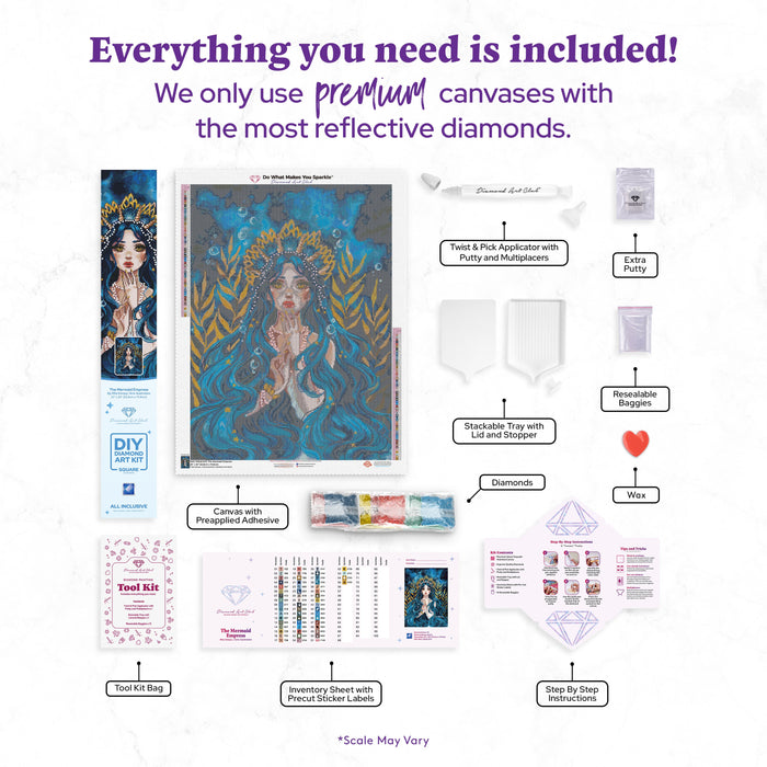 Diamond Painting The Mermaid Empress 22" x 30" (55.8cm x 75.9cm) / Square with 55 Colors including 1 Special Diamond and 4 Fairy Dust Diamonds / 68,320