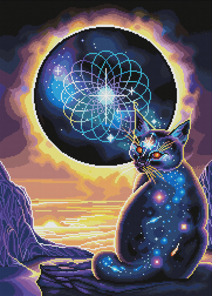 Diamond Painting The Midnight Cat 20" x 28" (50.7cm x 70.6cm) / Round With 53 Colors Including 4 ABs / 45,612