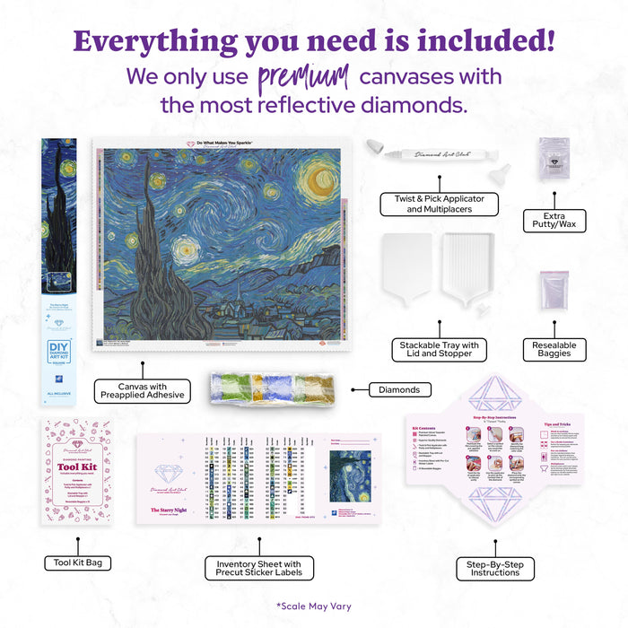 Diamond Painting The Starry Night (v2) 34.3" x 27.6" (86.9cm x 69.9cm) / Square With 79 Colors including 1 AB and 3 Iridescent Diamond and 2 Fairy Dust Diamond and 1 Electro Diamond / 98,069