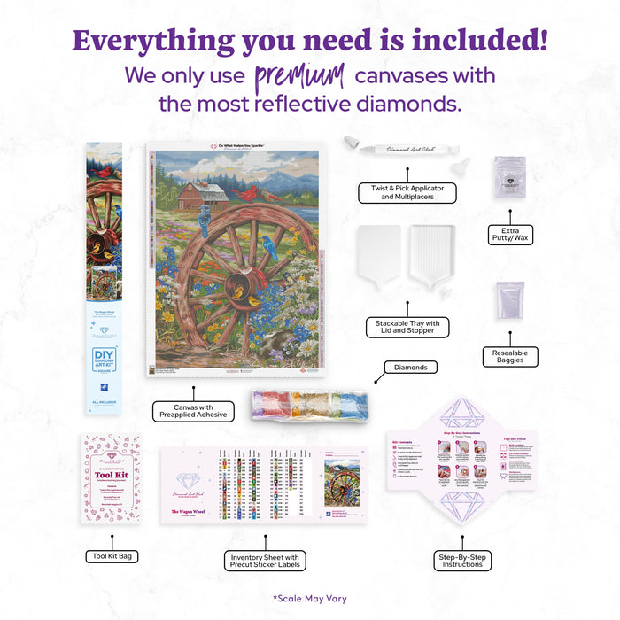 Diamond Painting The Wagon Wheel 27.6" x 36.6" (70cm x 93cm) / Square with 77 Colors including 4 ABs and 1 Fairy Dust Diamonds / 104,813