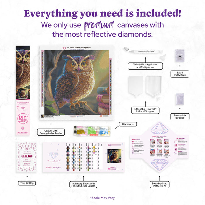 Diamond Painting The Wisdom of Reading Time 22" x 22" (55.6cm x 55.6cm) / Round with 74 Colors including 3 ABs and 4 Fairy Dust Diamonds / 40,804