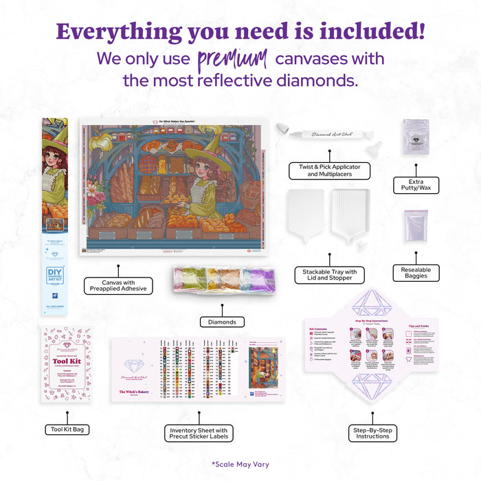 Diamond Painting The Witch's Bakery 39" x 27.6" (98.8cm x 69.9cm) / Square with 86 Colors including 2 ABs and 1 Frosted Diamond and 5 Fairy Dust Diamonds / 111,557