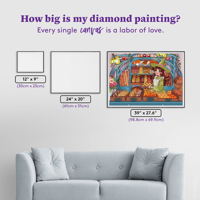 Diamond Painting The Witch's Bakery 39" x 27.6" (98.8cm x 69.9cm) / Square with 86 Colors including 2 ABs and 1 Frosted Diamond and 5 Fairy Dust Diamonds / 111,557