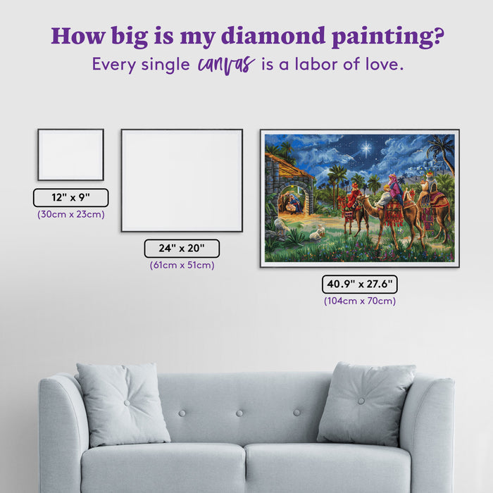 Diamond Painting Three Kings Nativity Scene 40.1" x 27.6" (104cm x 70cm) / Square with 75 Colors including 4 ABs and 1 Fairy Dust Diamonds and 1 Iridescent Diamonds / 117,177