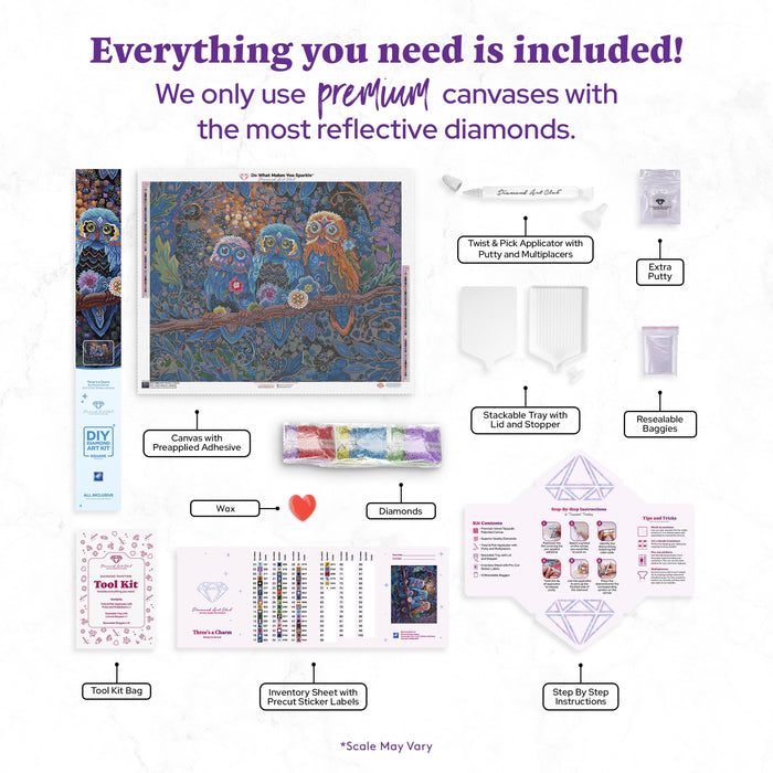 Diamond Painting Three's a Charm 32.3" x 25.6" (81.9cm x 65cm) / Square with 57 Colors including 2 ABs and 5 Fairy Dust Diamonds / 85,869