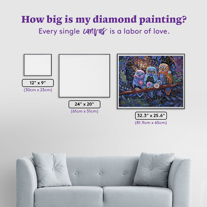 Diamond Painting Three's a Charm 32.3" x 25.6" (81.9cm x 65cm) / Square with 57 Colors including 2 ABs and 5 Fairy Dust Diamonds / 85,869