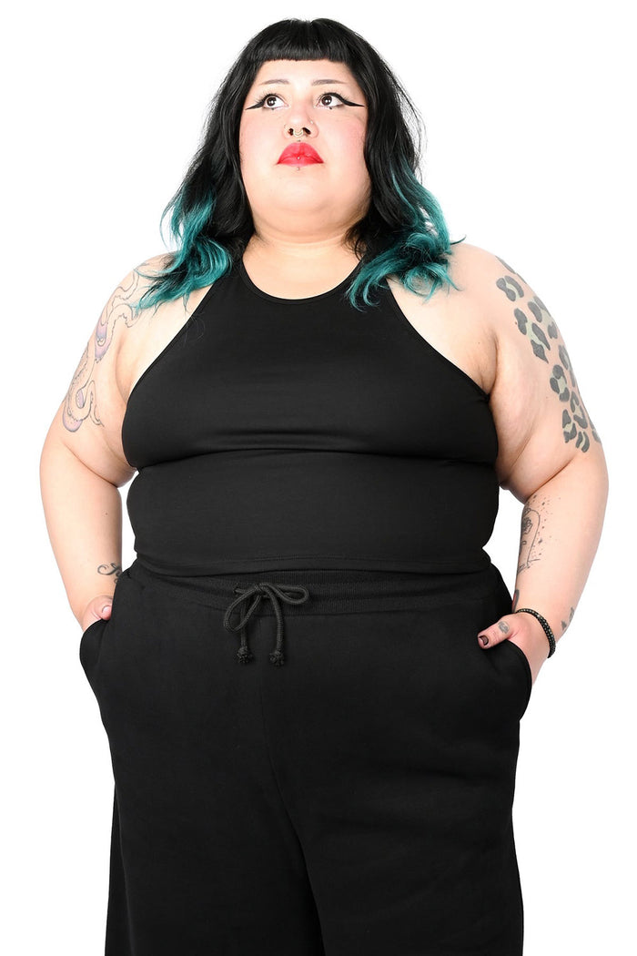 simple modern black halter top