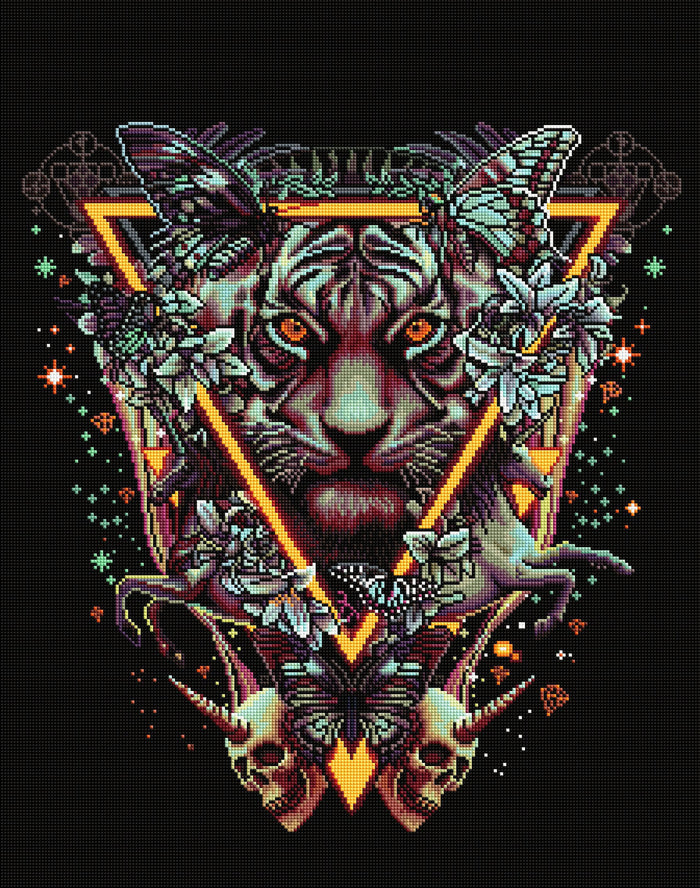 Diamond Painting Tiger Mantra 22" x 28" (55.8cm x 70.7cm) / Square with 53 Colors including 3 Iridescent ABs / 63,616