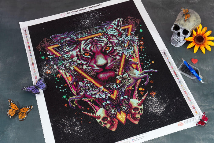 Diamond Painting Tiger Mantra 22" x 28" (55.8cm x 70.7cm) / Square with 53 Colors including 3 Iridescent ABs / 63,616