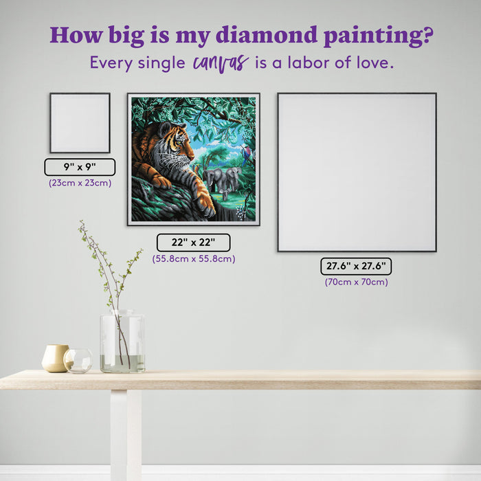 Diamond Painting Tiger on a Rock 22" x 22" (55.8cm x 55.8cm) / Round With 47 Colors Including 5 ABs / 39,601