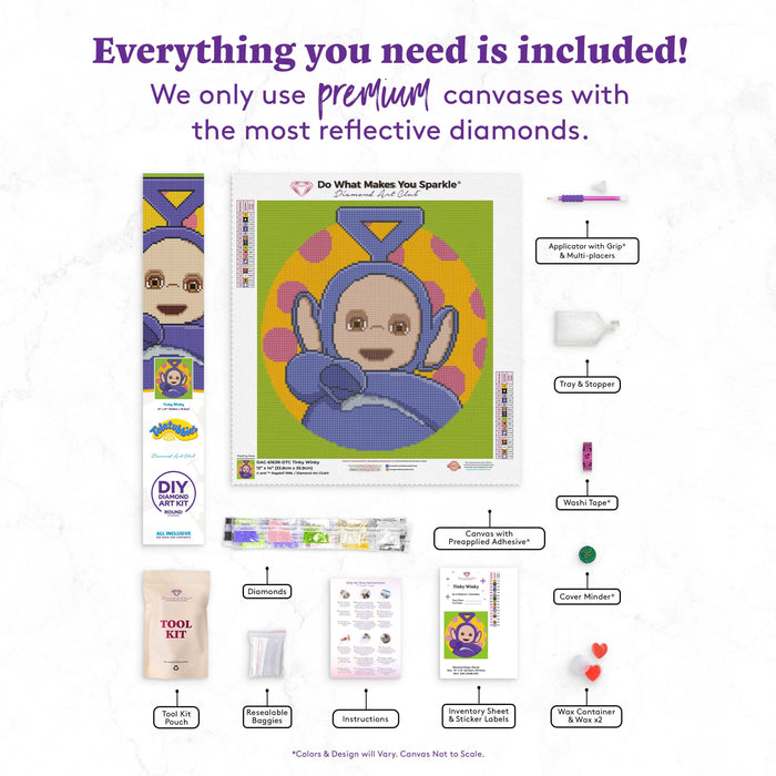 Diamond Painting Tinky Winky 13" x 14" (32.8cm x 35.9cm) / Round with 16 Colors including 1 AB Diamonds and 1 Electro Diamonds and 1 Fairy Dust Diamonds / 14,976