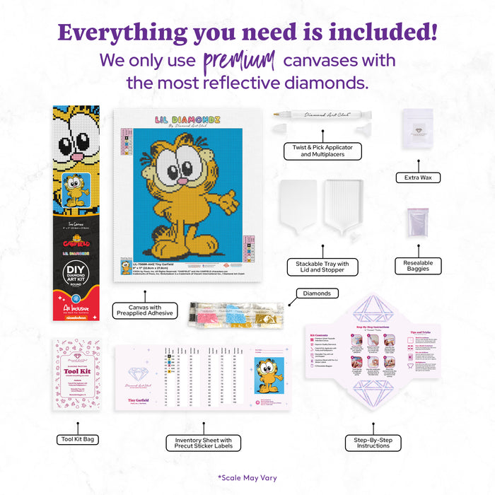 Diamond Painting Tiny Garfield 9" x 11" (22.8cm x 27.8cm) / Round with 6 Colors including 1 Fairy Dust Diamond / 8,383