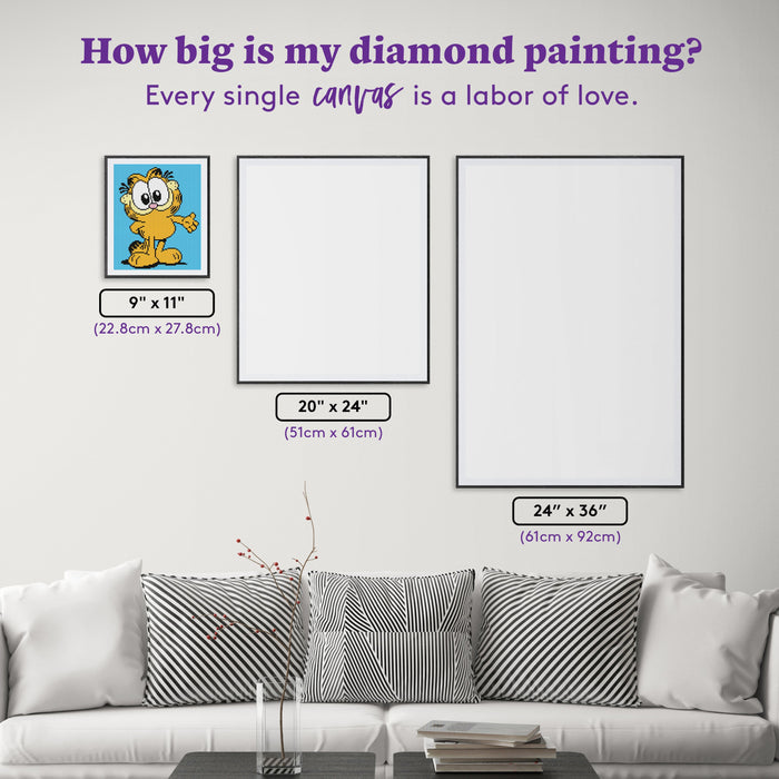 Diamond Painting Tiny Garfield 9" x 11" (22.8cm x 27.8cm) / Round with 6 Colors including 1 Fairy Dust Diamond / 8,383