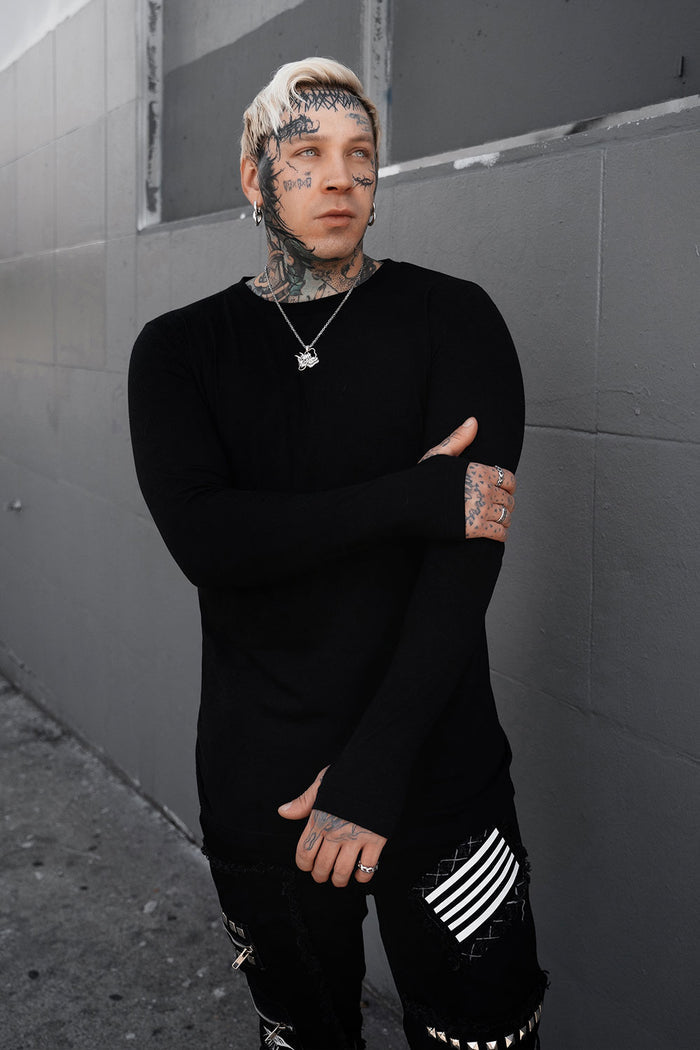 mens black long sleeve cotton shirt with thumbholes