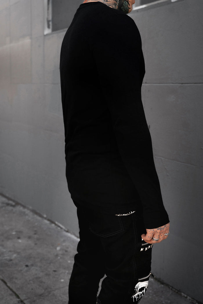 mens emo black long sleeve cotton shirt with thumbholes