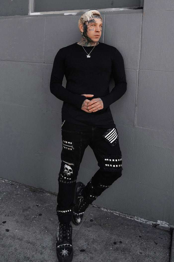 mens punk black long sleeve cotton shirt with thumbholes