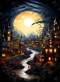 Diamond Painting Town of Halloween 27.6" x 37.8" (69.9cm x 95.8cm) / Square with 70 Colors including 2 ABs and 3 Fairy Dust Diamonds / 108,185