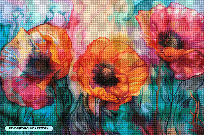 Diamond Painting Trio of Poppies 33" x 22" (83.7cm x 55.6cm) / Round with 76 Colors including 3 ABs and 3 Fairy Dust Diamonds / 61,408