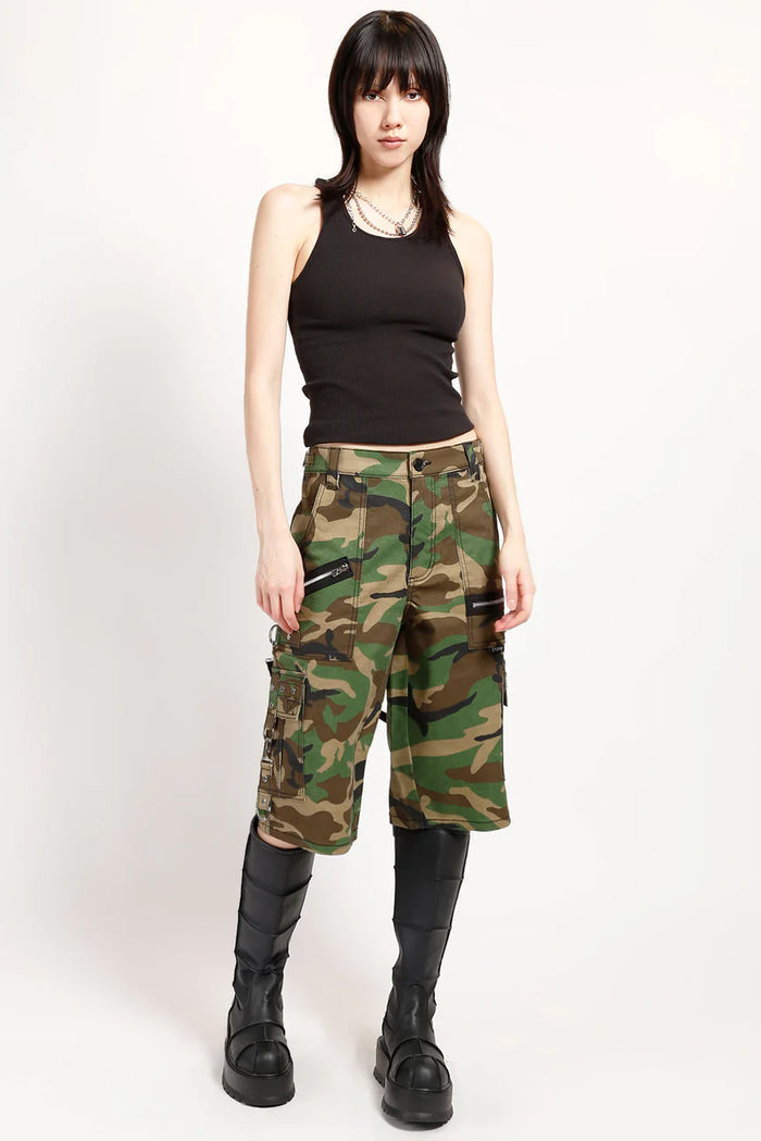 camo army green punk baggy cargo shorts