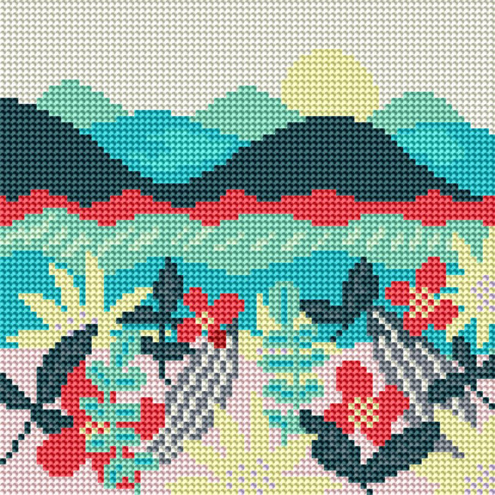 Diamond Painting Tropical Landscape 9" x 9" (22.7cm x 22.7cm) / Round with 13 Colors including 2 ABs / 6,561