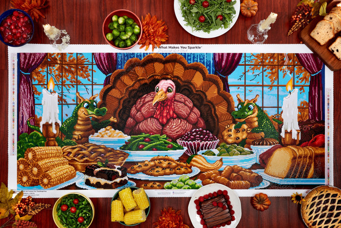 Diamond Painting Turkey for Thanksgiving 49" x 22" (125cm x 56cm) / Square with 63 Colors including 4 ABs / 112,448