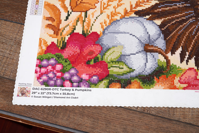 Diamond Painting Turkey & Pumpkins 29" x 22" (73.7cm x 55.8cm) / Round With 59 Colors Including 3 ABs and 2 Fairy Dust Diamonds / 52,337