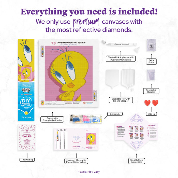 Diamond Painting Tweety Bird™ 13" x 15" (32.8cm x 37.8cm) / Round With 9 Colors Including 1 ABs and 1 Fairy Dust Diamonds / 15,795