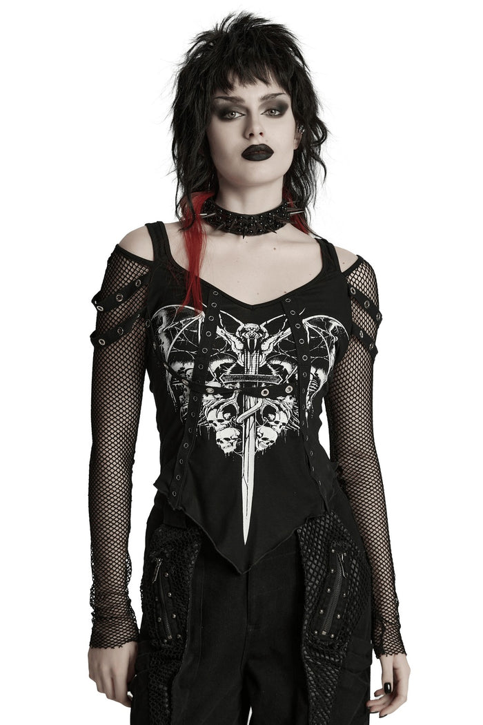 cold shoulder fishnet top