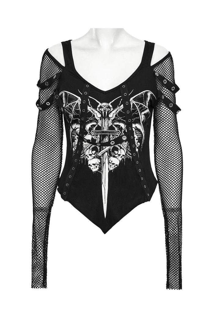 emo cold shoulder fishnet top