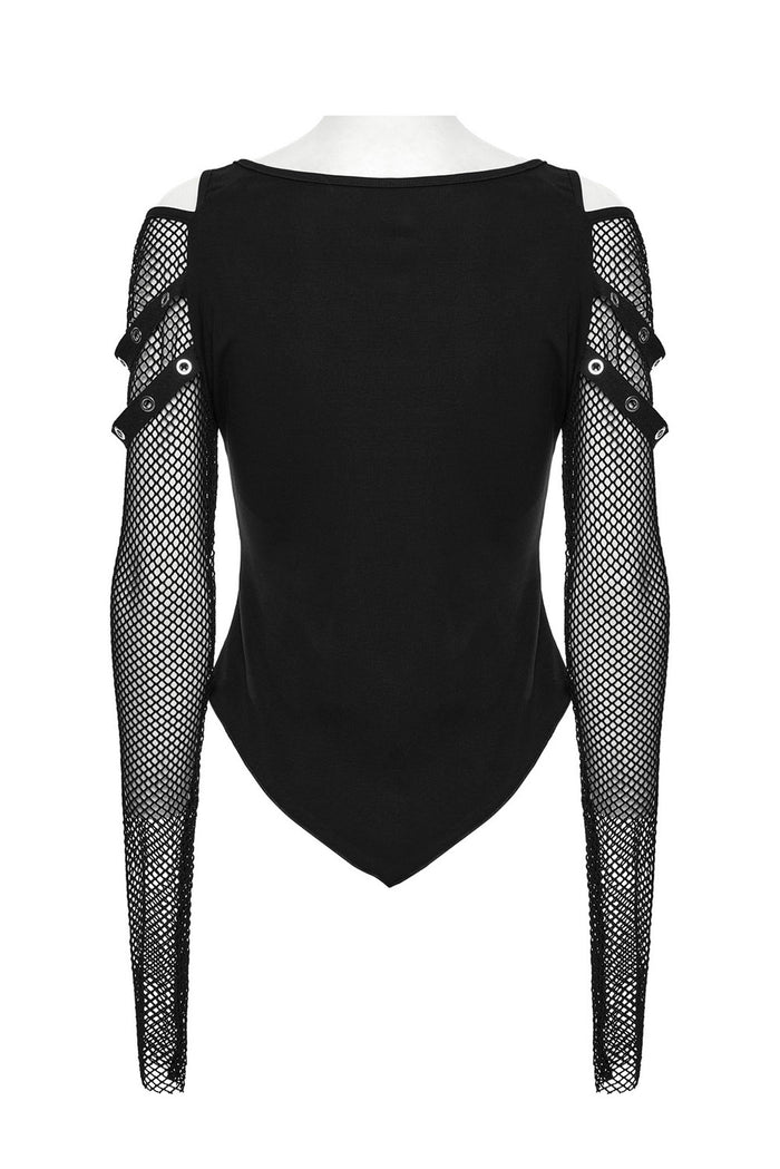 bat vampire cold shoulder fishnet top