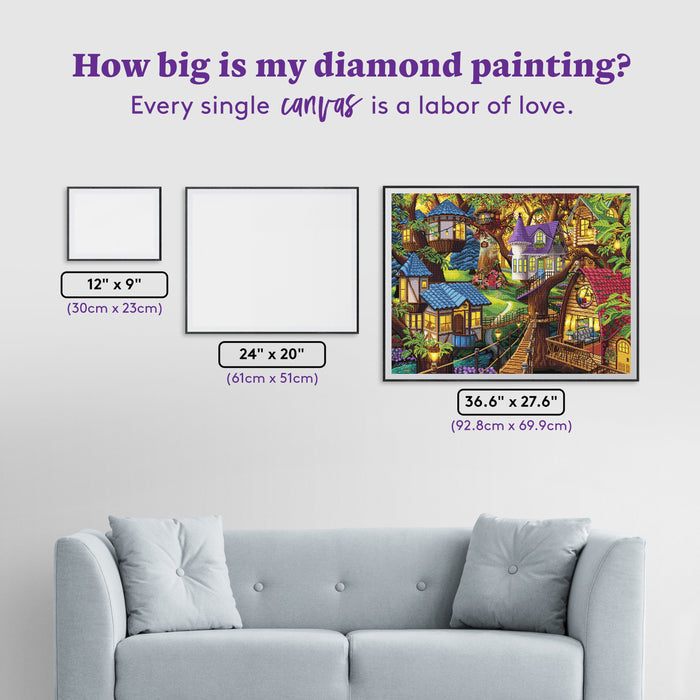 Diamond Painting Twilight in the Treetops 36.6" x 27.6" (92.8cm x 69.9cm) / Square with 65 Colors including 2 ABs and 5 Fairy Dust Diamonds / 104,813