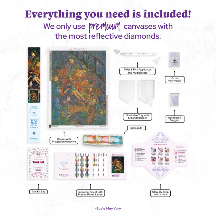 Diamond Painting Under the Stairs 27.6" x 37.8" (70cm x 96cm) / Square including 59 colors with 4 ABs and 1 Fairy Dust Diamonds / 108,185
