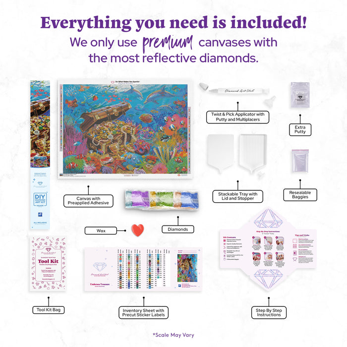 Diamond Painting Undersea Treasure 38.6" x 27.6" (98cm x 70cm) / Square with 80 Colors including 5 ABs and 3 Fairy Dust Diamonds / 110,433