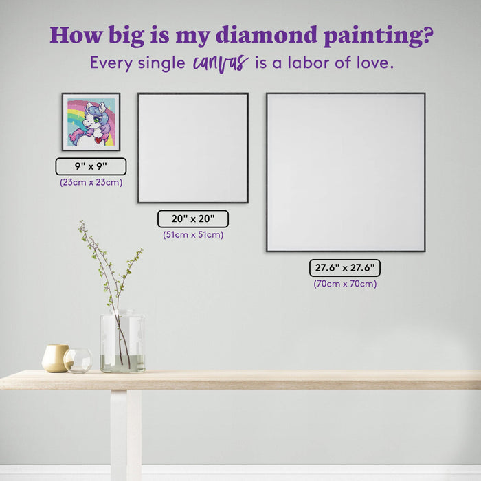 Diamond Painting Unicorn Rainbow  - Holiday Market 9" x 9" (23cm x 23cm) / Round With 24 Colors Including 2 ABs / 6,724