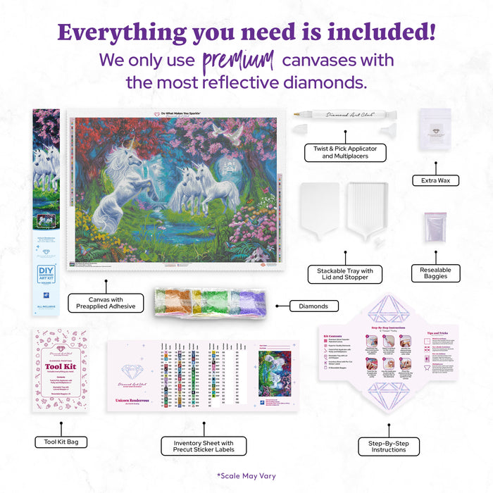 Diamond Painting Unicorn Rendezvous 38.6" x 27.6" (98cm x 70cm) / Square With 65 Colors Including 4 ABs and 1 Fairy Dust  Diamonds / 110,433