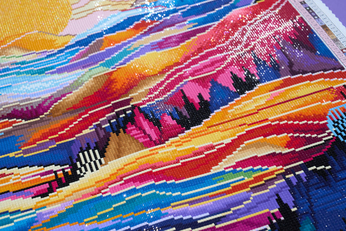 Diamond Painting Valley Sunset 25.6" x 25.6" (65cm x 65cm) / Square with 70 Colors including 3 ABs and 1 Iridescent Diamond and 4 Fairy Dust Diamonds / 68,121