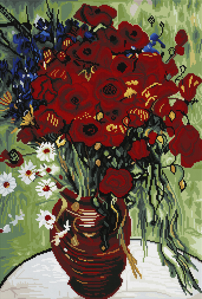 Diamond Painting Vase Avec Marguerites At Coquelicot 17" x 25" (43cm x 64cm) / Square With 41 Colors Including 4 ABs / 43,263