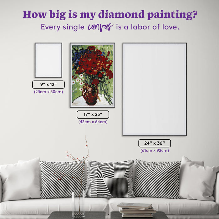 Diamond Painting Vase Avec Marguerites At Coquelicot 17" x 25" (43cm x 64cm) / Square With 41 Colors Including 4 ABs / 43,263