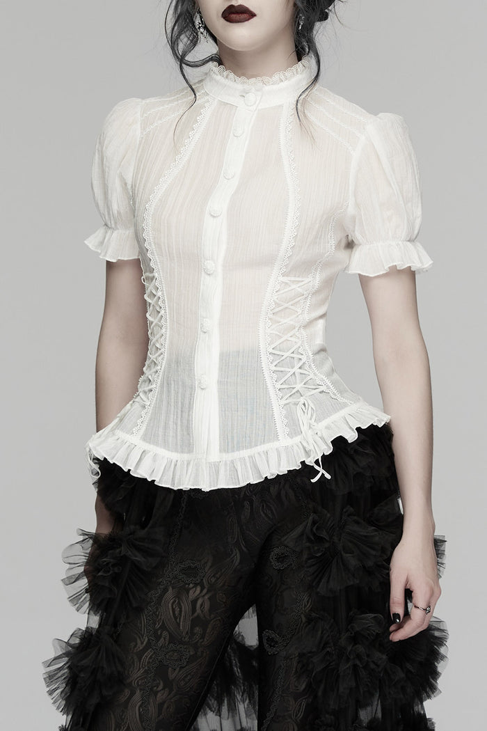 puff shoulder embroidered top